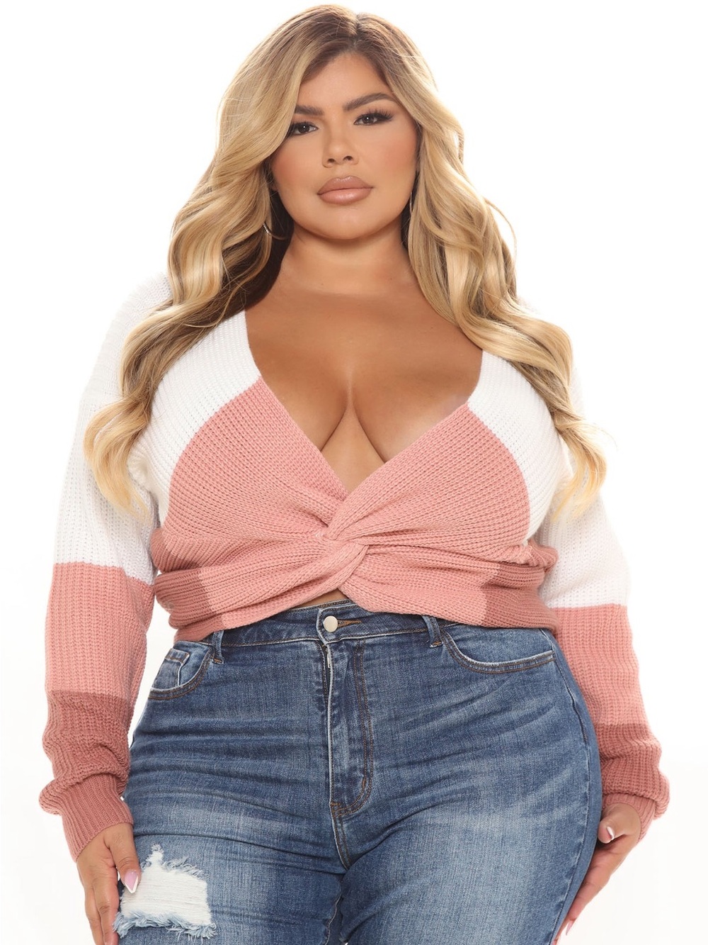 Fashion Nova, Just A Little Twist Knit Sweater , Blush , Women’s Size 1X